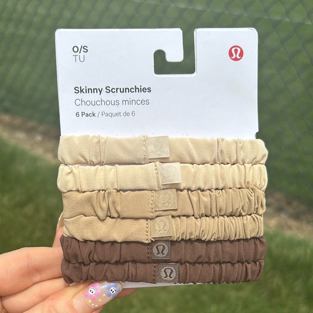 Brand New Lululemon Skinny Scrunchies 6-Pack Neutral Tan Brown Hair Ties Bands